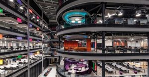 BBC Cardiff Central Square Broadcasting House Atrium Levels lighting